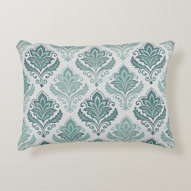 Modern Teal Nordic Damask Dekokissen (Vorderseite)
