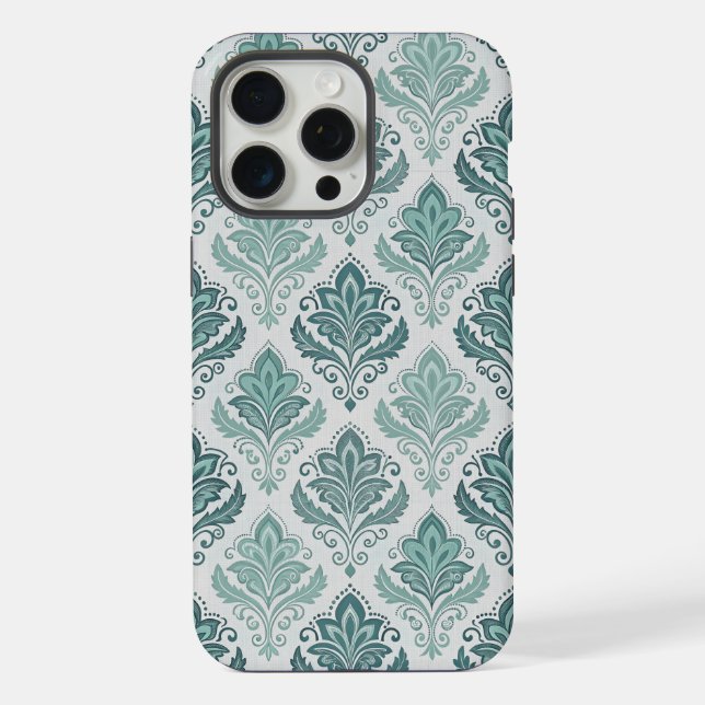 Modern Teal Nordic Damask iPhone Hülle (Rückseite)
