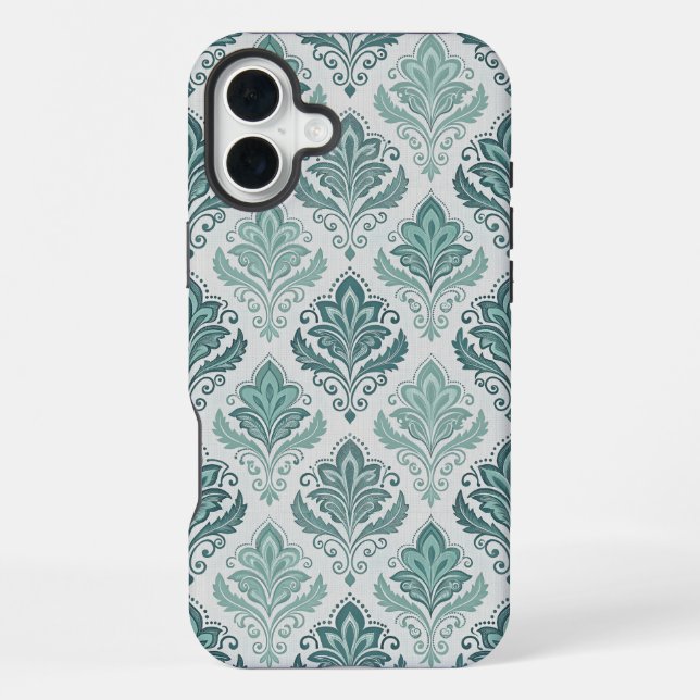 Modern Teal Nordic Damask iPhone Hülle (Rückseite)