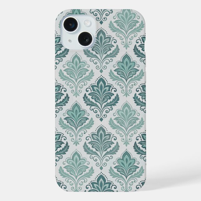 Modern Teal Nordic Damask iPhone Hülle (Rückseite)