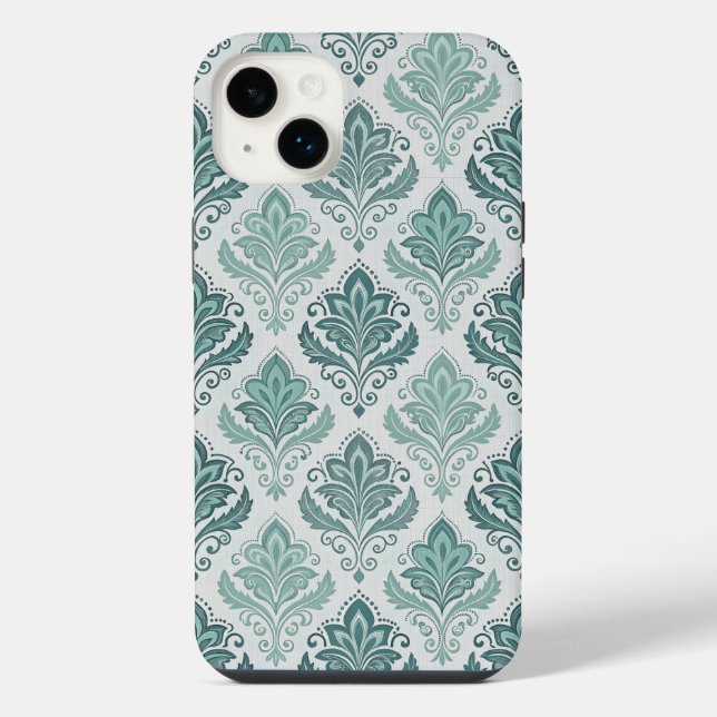 Modern Teal Nordic Damask iPhone Hülle (Rückseite)