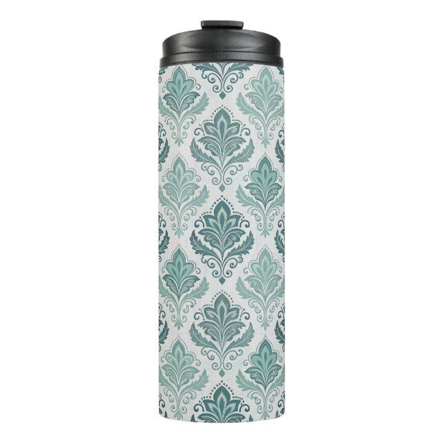Modern Teal Nordic Damask Thermosbecher (Vorderseite)