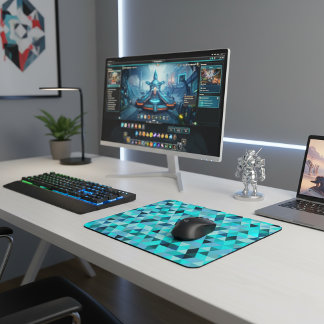 Modern Teal Turquoise Geometric Triangles Pattern Mousepad