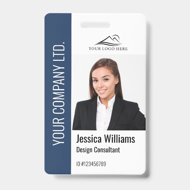 Modern Template Mitarbeiter Foto Logo Blau Ausweis (Vorderseite)