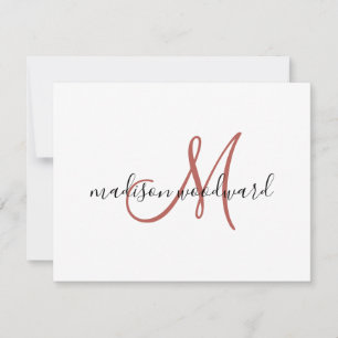 Modern Terracotta Black Script Monogram Note Card Mitteilungskarte