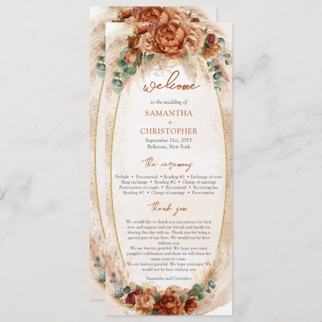 Modern Terracotta Blume Bordeaux Pampas Programm (Vorne/Hinten)