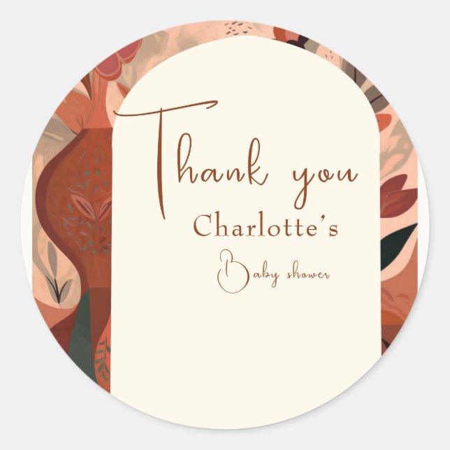 Modern Terracotta boho Babydusche Runder Aufkleber (Vorderseite)