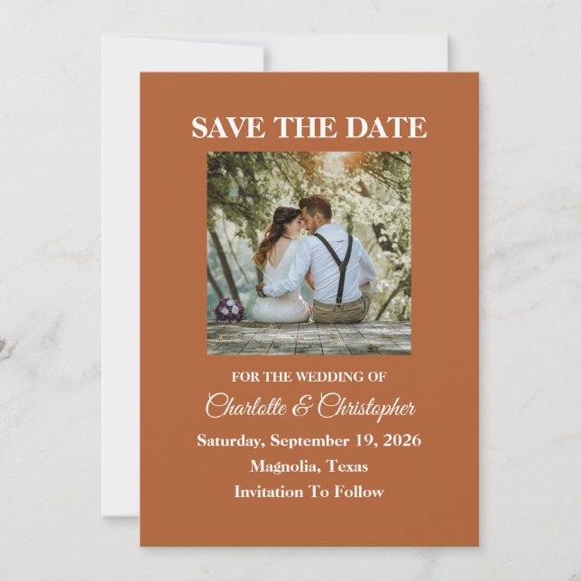 Modern Terracotta Brunt Orange Hochzeit im Herbst Save The Date (Vorderseite)