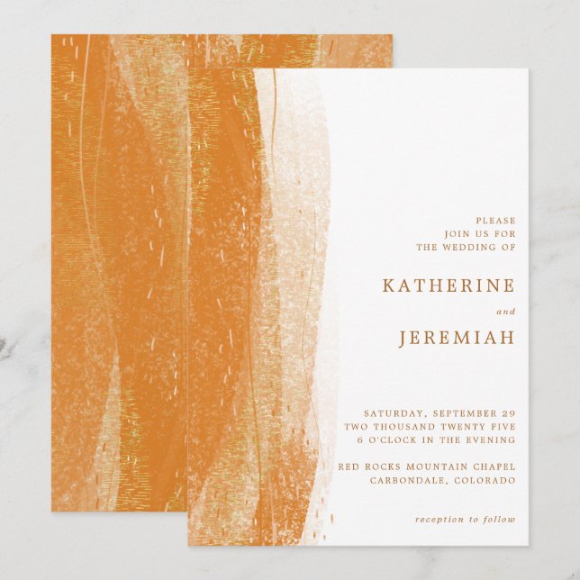 Modern Terracotta Burnt Gold Foil Boho Hochzeit Einladung (Vorne/Hinten)