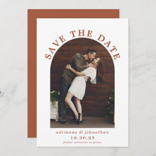 Modern Terracotta Burnt Orange Boho Arch Foto Save The Date