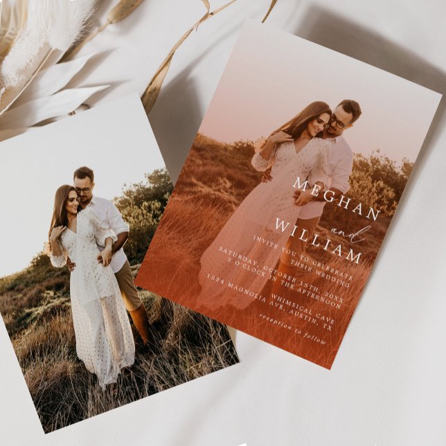 Modern Terracotta Burnt Orange Boho Wedding Foto Einladung (Von Creator hochgeladen)