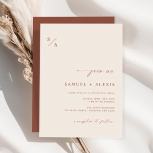 Modern Terracotta Burnt Orange Minimalistisch Wedd Einladung