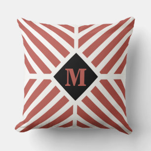 Modern Terracotta Diagonal Stripes Monogramm Kissen