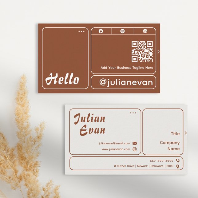 Modern Terracotta Earth Tone Bold Typografy Hello Visitenkarte (Modern Terracotta Earth Tone Bold Typography Hello Business Card)
