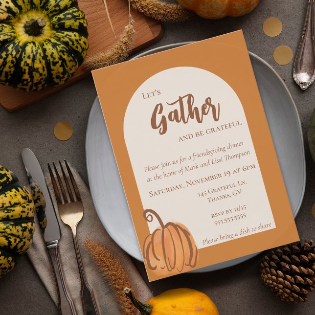 Modern Terracotta Einladung (Modern Terracotta Watercolor Pumpkin Friendsgiving Invitation)