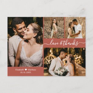 Modern Terracotta Foto Collage Wedding Vielen Dank Postkarte