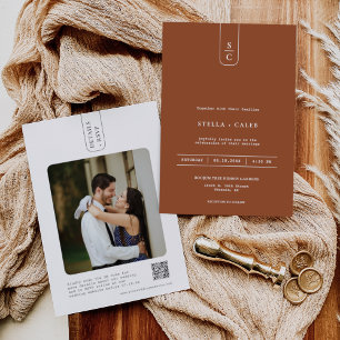 Modern Terracotta Geometric Boho Arch QR Code Fall Einladung