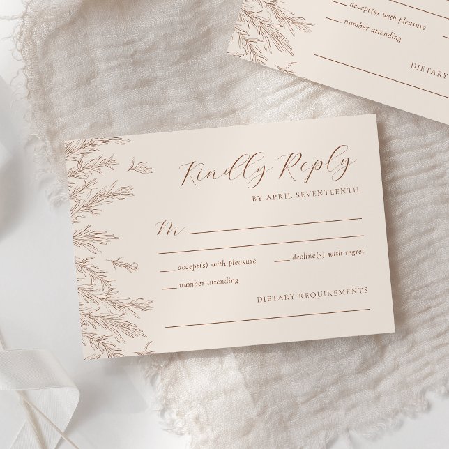 Modern Terracotta Ivory Minimal Blätter Hochzeit RSVP Karte (Von Creator hochgeladen)