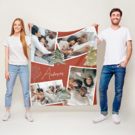 Modern Terracotta Multiphoto Christmas Pine Tree Fleecedecke