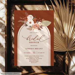 Modern Terracotta Pampas Grass Floral Bridal Einladung