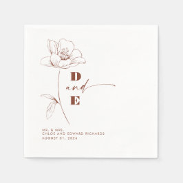 Modern Terracotta Peony Blumen Couple Monogram Serviette