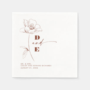 Modern Terracotta Peony Blumen Couple Monogram Serviette