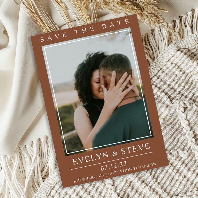 Modern Terracotta Photo Save the Date Einladung (Von Creator hochgeladen)