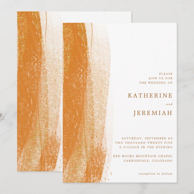 Modern Terracotta Rust Gold Foil Boho Hochzeit Einladung (Vorne/Hinten)