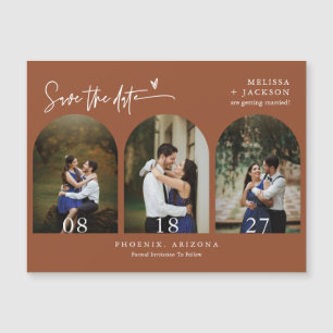 Modern Terracotta Save the Date Tri Arch Foto Magnetkarte