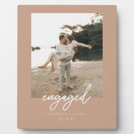 Modern Terracotta Script "Engaged" Couple Photo Fotoplatte