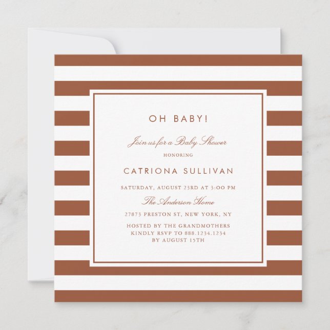 Modern Terracotta Stripes Pattern Baby Shower Einladung (Vorderseite)