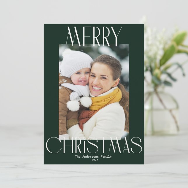 modern text merry christmas card feiertagskarte (Stehend Vorderseite)