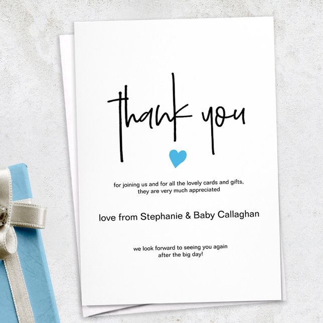 Modern thank you card with tiny blue heart einladung (Von Creator hochgeladen)