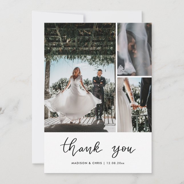 Modern Thank You Script Wedding Photo  Dankeskarte (Vorderseite)