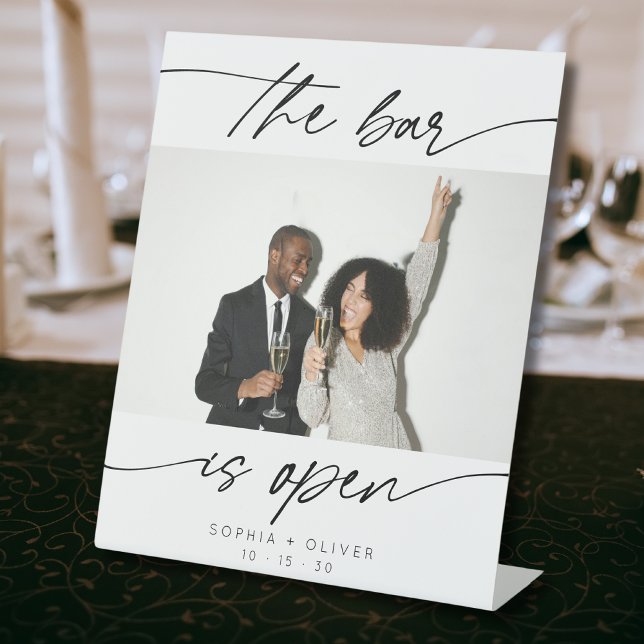 Modern The Bar is Open Calligraphy Script Foto Sockelschild (Von Creator hochgeladen)