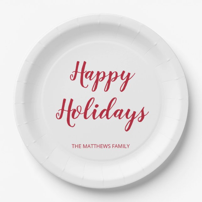 Modern Thick Red Script Happy Holidays Weihnachten Pappteller (Vorderseite)