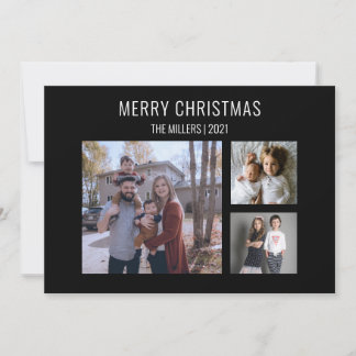 Modern Three Foto Christmas Card - Black Feiertagskarte