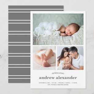 Modern Three Foto Collage Birth Ankündigung