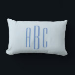 Modern Three Letter Monogram Light Blue Lendenkissen<br><div class="desc">Moderne Maisblume Blau First Last Middle oder Hochzeit Stil drei Buchstaben Monogramm Design in einem stilvollen kühnen alle Kaps Schriftart. Passen Sie den hellblauen Hintergrund an,  um Ihrem Unternehmen oder Ihrer Lieblingsfarbe zu entsprechen. Sie können den Buchstabenabstand oder die Größe und den Stil des Schriftartes auf der Rückseite anpassen.</div>