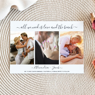 Modern Three Photo Beach Wedding Save the Date