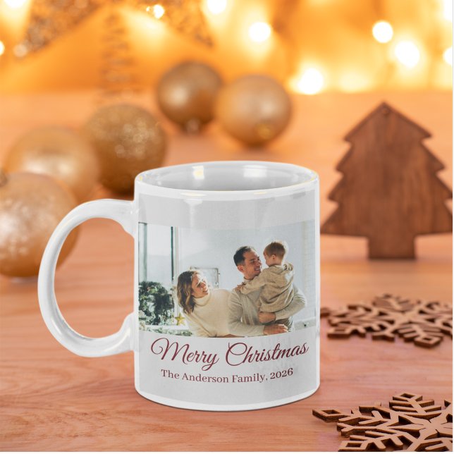 Modern Three-Photo Holiday Family Collage Jumbo-Tasse (Von Creator hochgeladen)