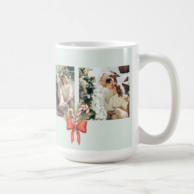 Modern Three-Photo Holiday Family Collage Kaffeetasse (Rechts)