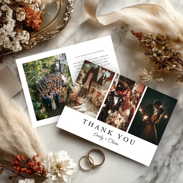 Modern Three Photo Wedding Thank You Card Dankeskarte (Von Creator hochgeladen)