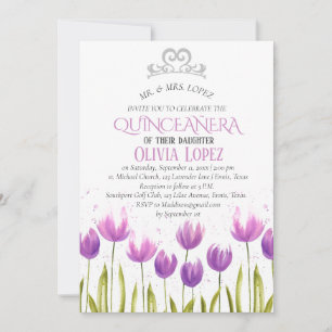Modern Tiara Quinceañera Lila Lavender Birthday Einladung