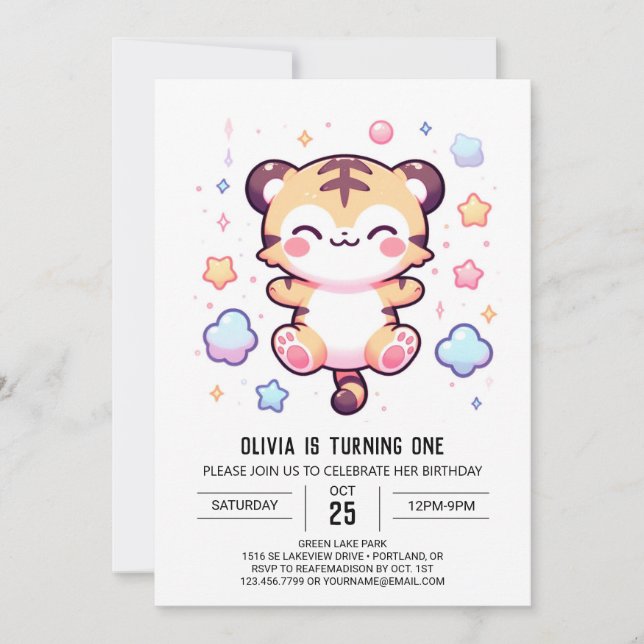 Modern Tiger 1. Geburtstag Einladung (Vorderseite)