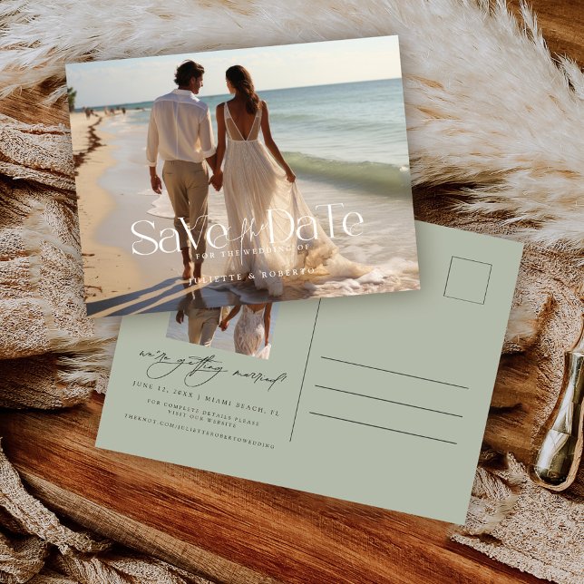 Modern Topography Full Photo Wedding Save The Date Postkarte (Von Creator hochgeladen)