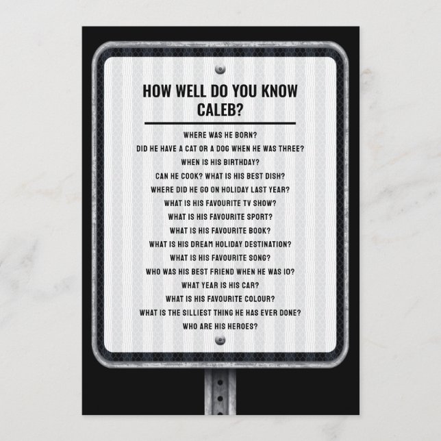 Modern traffic sign quiz party game einladung (Vorderseite)