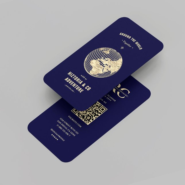 Modern Travel Agency Gold Globe Midnight Blue Visitenkarte (Modern Travel Agency Gold Globe Midnight Blue Business Card
)