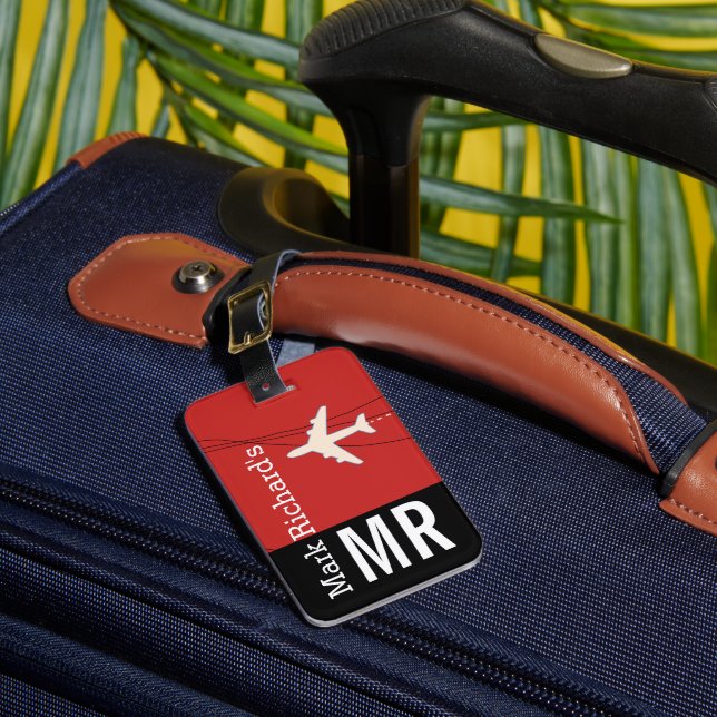 Modern Traveller name & initials stilvoll rot Gepäckanhänger (Vorderseite Insitu 1)