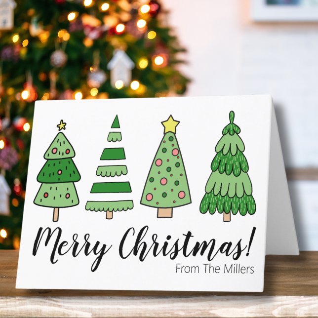 Modern Tree Frohe Weihnachten (Cute Simple Modern Green Merry Christmas Trees Holiday Card)